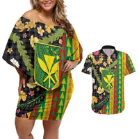 Hawaiian Tropical Plants Lei Couples Matching Off Shoulder Short Dress and Hawaiian Shirt Kanaka Maoli Tribal with Palaka Motifs LT03 Multicolor - Polynesian Pride