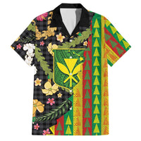 Hawaiian Tropical Plants Lei Family Matching Off Shoulder Maxi Dress and Hawaiian Shirt Kanaka Maoli Tribal with Palaka Motifs LT03 Dad's Shirt - Short Sleeve Multicolor - Polynesian Pride