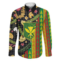 Hawaiian Tropical Plants Lei Family Matching Summer Maxi Dress and Hawaiian Shirt Kanaka Maoli Tribal with Palaka Motifs LT03 Dad's Shirt - Long Sleeve Multicolor - Polynesian Pride