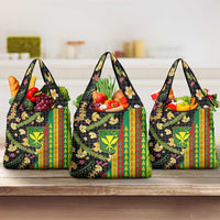Hawaiian Tropical Plants Lei Grocery Bag Kanaka Maoli Tribal with Palaka Motifs LT03 3-pack One Size Multicolor - Polynesian Pride