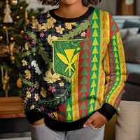 Hawaiian Tropical Plants Lei Kid Ugly Christmas Sweater Kanaka Maoli Tribal with Palaka Motifs LT03 - Polynesian Pride