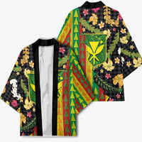 Hawaiian Tropical Plants Lei Kimono Kanaka Maoli Tribal with Palaka Motifs LT03 - Polynesian Pride