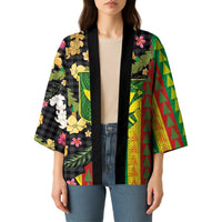 Hawaiian Tropical Plants Lei Kimono Kanaka Maoli Tribal with Palaka Motifs LT03 - Polynesian Pride