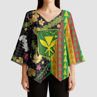 Hawaiian Tropical Plants Lei Kimono Sleeve Blouse Kanaka Maoli Tribal with Palaka Motifs LT03 - Polynesian Pride