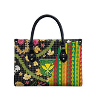 Hawaiian Tropical Plants Lei Leather Bag Kanaka Maoli Tribal with Palaka Motifs LT03 - Polynesian Pride