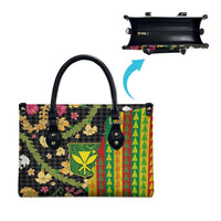 Hawaiian Tropical Plants Lei Leather Bag Kanaka Maoli Tribal with Palaka Motifs LT03 - Polynesian Pride