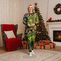 Hawaiian Tropical Plants Lei Christmas Pajama Set Kanaka Maoli Tribal with Palaka Motifs LT03 Women Multicolor - Polynesian Pride