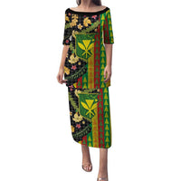 Hawaiian Tropical Plants Lei Puletasi Kanaka Maoli Tribal with Palaka Motifs LT03 Long Dress Multicolor - Polynesian Pride