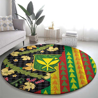 Hawaiian Tropical Plants Lei Round Carpet Kanaka Maoli Tribal with Palaka Motifs LT03 - Polynesian Pride