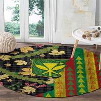 Hawaiian Tropical Plants Lei Round Carpet Kanaka Maoli Tribal with Palaka Motifs LT03 - Polynesian Pride
