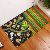 Hawaiian Tropical Plants Lei Rubber Doormat Kanaka Maoli Tribal with Palaka Motifs LT03 - Polynesian Pride