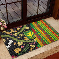 Hawaiian Tropical Plants Lei Rubber Doormat Kanaka Maoli Tribal with Palaka Motifs LT03 - Polynesian Pride