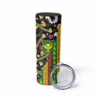 Hawaiian Tropical Plants Lei Skinny Tumbler Kanaka Maoli Tribal with Palaka Motifs LT03 - Polynesian Pride