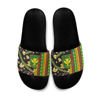 Hawaiian Tropical Plants Lei Slide Sandals Kanaka Maoli Tribal with Palaka Motifs LT03 Multicolor - Polynesian Pride