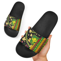 Hawaiian Tropical Plants Lei Slide Sandals Kanaka Maoli Tribal with Palaka Motifs LT03 - Polynesian Pride