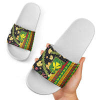Hawaiian Tropical Plants Lei Slide Sandals Kanaka Maoli Tribal with Palaka Motifs LT03 - Polynesian Pride