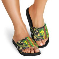 Hawaiian Tropical Plants Lei Slide Sandals Kanaka Maoli Tribal with Palaka Motifs LT03 - Polynesian Pride
