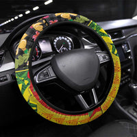 Hawaiian Tropical Plants Lei Steering Wheel Cover Kanaka Maoli Tribal with Palaka Motifs LT03 Universal Fit Multicolor - Polynesian Pride