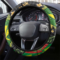 Hawaiian Tropical Plants Lei Steering Wheel Cover Kanaka Maoli Tribal with Palaka Motifs LT03 - Polynesian Pride