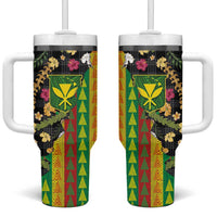 Hawaiian Tropical Plants Lei Tumbler With Handle Kanaka Maoli Tribal with Palaka Motifs LT03 One Size: 40 oz Multicolor - Polynesian Pride