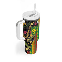 Hawaiian Tropical Plants Lei Tumbler With Handle Kanaka Maoli Tribal with Palaka Motifs LT03 - Polynesian Pride