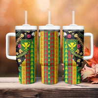 Hawaiian Tropical Plants Lei Tumbler With Handle Kanaka Maoli Tribal with Palaka Motifs LT03 - Polynesian Pride