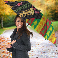 Hawaiian Tropical Plants Lei Umbrella Kanaka Maoli Tribal with Palaka Motifs LT03 - Polynesian Pride