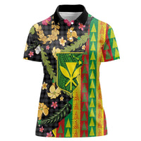 Hawaiian Tropical Plants Lei Women Polo Shirt Kanaka Maoli Tribal with Palaka Motifs LT03 Female Multicolor - Polynesian Pride