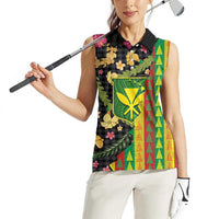 Hawaiian Tropical Plants Lei Women Sleeveless Polo Shirt Kanaka Maoli Tribal with Palaka Motifs LT03 - Polynesian Pride
