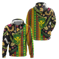 Hawaiian Tropical Plants Lei Zip Hoodie Kanaka Maoli Tribal with Palaka Motifs LT03 - Polynesian Pride