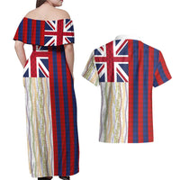 Hawaiian Tropical Plants Lei Couples Matching Off Shoulder Maxi Dress and Hawaiian Shirt National Flag Style LT03 - Polynesian Pride
