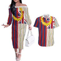 Hawaiian Tropical Plants Lei Couples Matching Off The Shoulder Long Sleeve Dress and Hawaiian Shirt National Flag Style LT03 Multicolor - Polynesian Pride