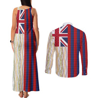 Hawaiian Tropical Plants Lei Couples Matching Tank Maxi Dress and Long Sleeve Button Shirt National Flag Style LT03 - Polynesian Pride