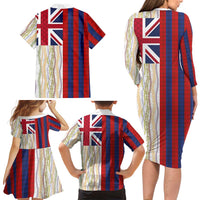 Hawaiian Tropical Plants Lei Family Matching Long Sleeve Bodycon Dress and Hawaiian Shirt National Flag Style LT03 - Polynesian Pride