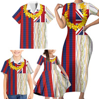 Hawaiian Tropical Plants Lei Family Matching Short Sleeve Bodycon Dress and Hawaiian Shirt National Flag Style LT03 - Polynesian Pride
