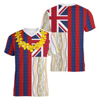 Hawaiian Tropical Plants Lei Women V-Neck T-Shirt National Flag Style - Polynesian Pride