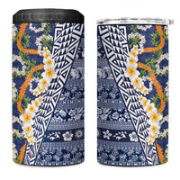 Hawaiian Plumeria Lei 4 in 1 Can Cooler Tumbler Kakau Motifs and Palaka Half Style Blue Color LT03 One Size: 16 oz Blue - Polynesian Pride