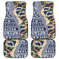 Hawaiian Plumeria Lei Car Mats Kakau Motifs and Palaka Half Style Blue Color LT03 - Polynesian Pride