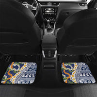 Hawaiian Plumeria Lei Car Mats Kakau Motifs and Palaka Half Style Blue Color LT03 Set 2pcs - Back Blue - Polynesian Pride