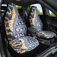 Hawaiian Plumeria Lei Car Seat Cover Kakau Motifs and Palaka Half Style Blue Color LT03 One Size Blue - Polynesian Pride