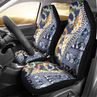Hawaiian Plumeria Lei Car Seat Cover Kakau Motifs and Palaka Half Style Blue Color LT03 - Polynesian Pride