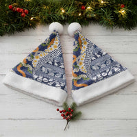 Hawaiian Plumeria Lei Christmas Santa Hat Kakau Motifs and Palaka Half Style Blue Color LT03 - Polynesian Pride