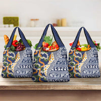 Hawaiian Plumeria Lei Grocery Bag Kakau Motifs and Palaka Half Style Blue Color LT03 3-pack One Size Blue - Polynesian Pride