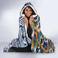Hawaiian Plumeria Lei Hooded Blanket Kakau Motifs and Palaka Half Style Blue Color LT03 - Polynesian Pride