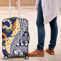 Hawaiian Plumeria Lei Luggage Cover Kakau Motifs and Palaka Half Style Blue Color LT03 Blue - Polynesian Pride
