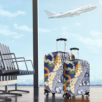 Hawaiian Plumeria Lei Luggage Cover Kakau Motifs and Palaka Half Style Blue Color LT03 - Polynesian Pride