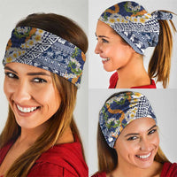 Hawaiian Plumeria Lei Neck Gaiter Kakau Motifs and Palaka Half Style Blue Color LT03 - Polynesian Pride