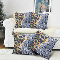 Hawaiian Plumeria Lei Pillow Cover Kakau Motifs and Palaka Half Style Blue Color LT03 - Polynesian Pride