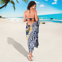 Hawaiian Plumeria Lei Sarong Kakau Motifs and Palaka Half Style Blue Color - Polynesian Pride