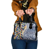 Hawaiian Plumeria Lei Shoulder Handbag Kakau Motifs and Palaka Half Style Blue Color - Polynesian Pride